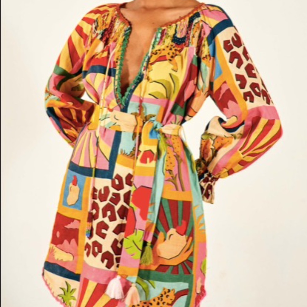 FARM RIO Tropical Collage Tunic Dress